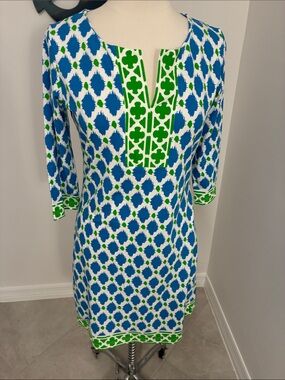 Barbara Gerwit Blue & Green Patterned Women's Dress